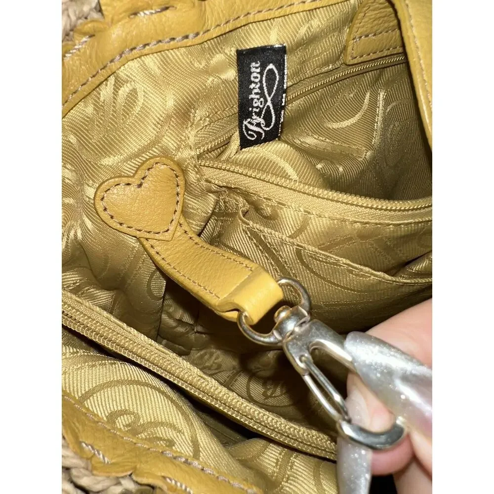 Brighton Straw Yellow Leather‎ Flower Handbag Top Handle Bag Boho Shabby Chic